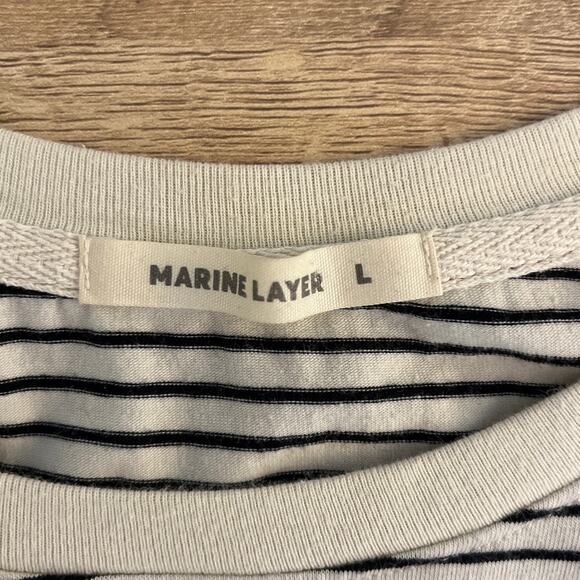 Marine Layer Womens Supima Cotton Cream Black Striped T-Shirt Dress Size Large - Picture 4 of 7